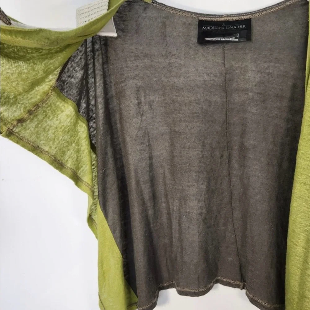 Madeleinene Gaucher Green Euro Linen Made in Quebec Wrap Poncho Art Wear EUC